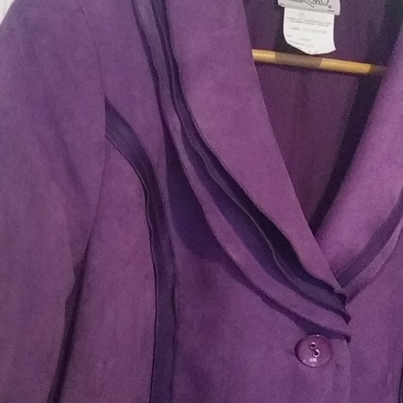 Vintage Purple Blazer with Layered Collar - Faux Suede - Size 12 - Hiroko - 80s - Picture 3 of 5